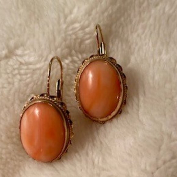 Italian Rare Pink Coral Dangling Pierced Earrings - Picture 5 of 10